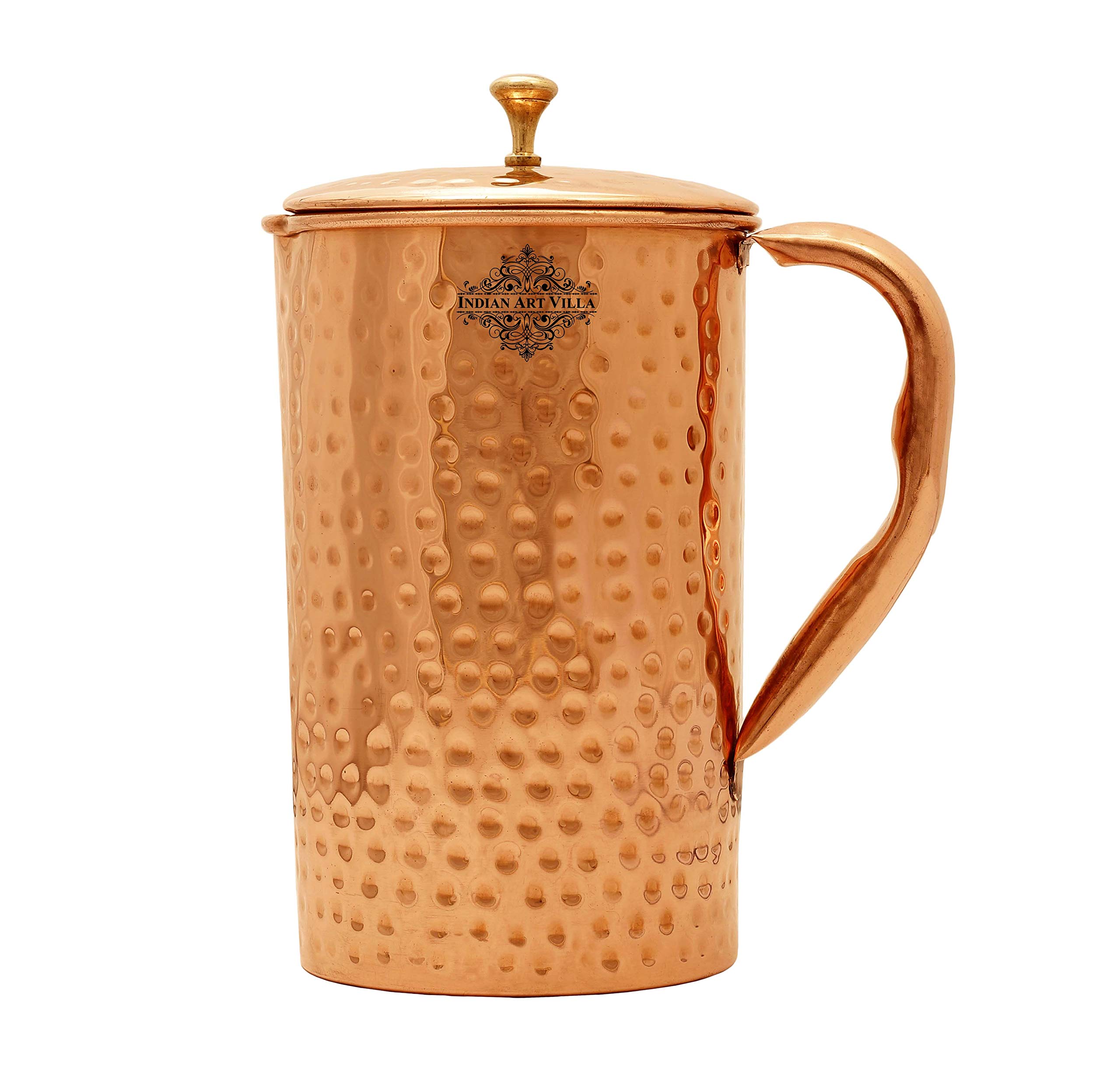 INDIAN ART VILLA Hammered Copper Jug Pitcher, Storage & Serving Water, Home Restaurant, 1300 ML