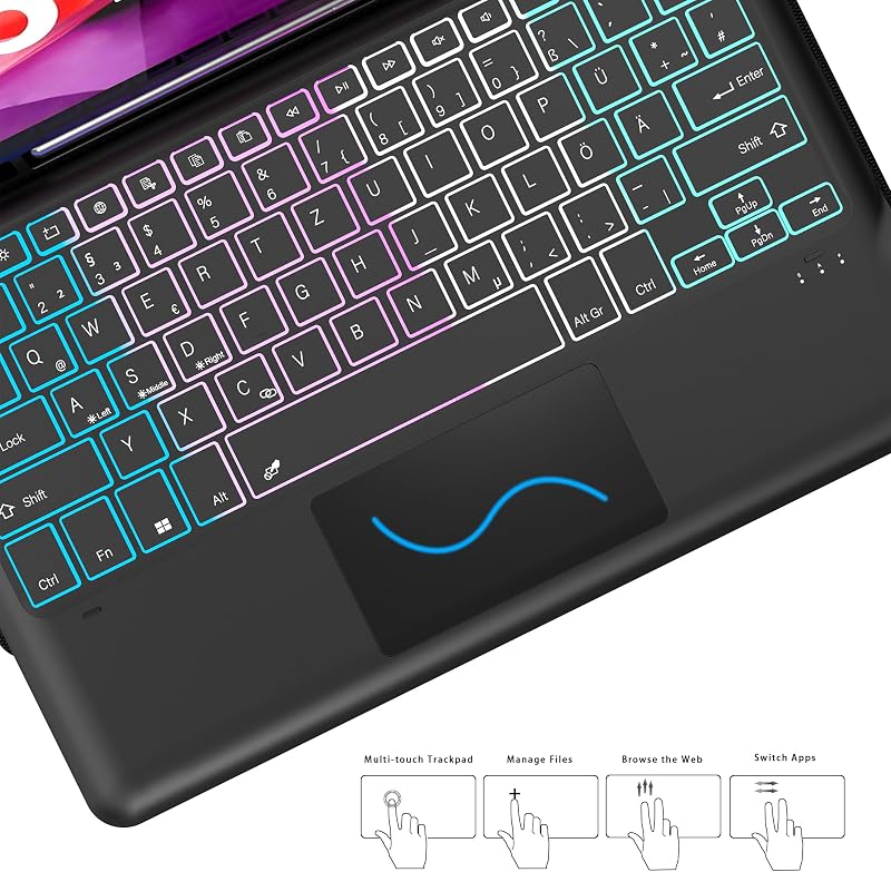 ROOFEI Lenovo Tab P12 12.7" tok billentyűzettel, RGB világítás, trackpad és tolltartó