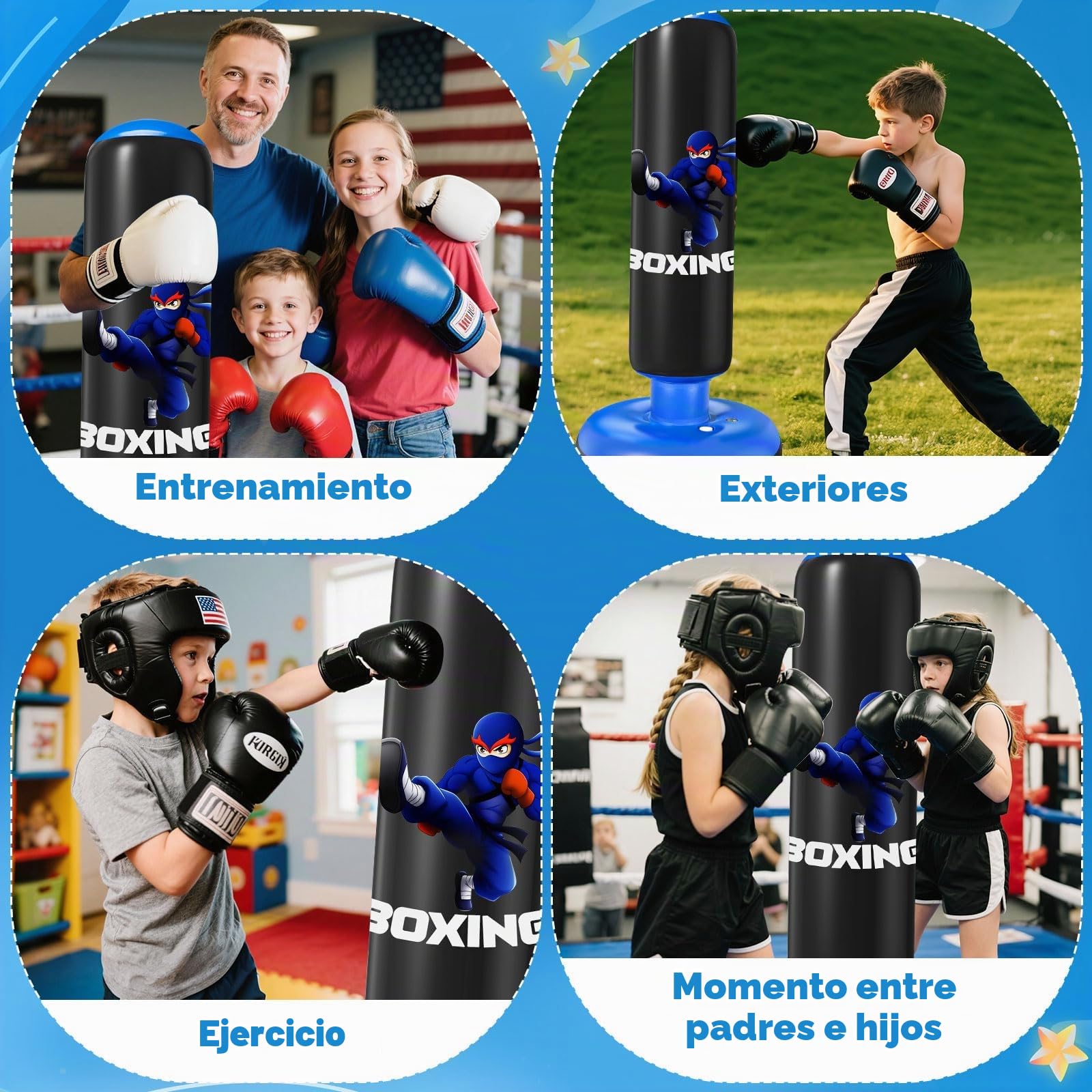 Qoosea Saco de Boxeo Niños, 160cm Bolsa de Boxeo Inflable de Pie con Guantes, Punching Ball Estable para Karate Kickboxing MMA Taekwondo, Regalo Ideal para Niños y Niñas de 3-12 años