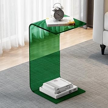 Acrylic Coffee Table, C-Shape Clear Modern End Table, Transparent Acrylic Side Table, Easy to Clean and Safe Round Edges, for Living Room Bedroom OfficeGreen,12x12x26inch