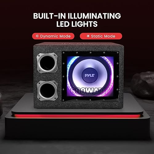 Miniatura 4 de Pyle Caja de subwoofer ventilada de 12 pulgadas - Altavoz de audio para automóvil de potencia máxima de 600 vatios con anillo de luz LED multicolor