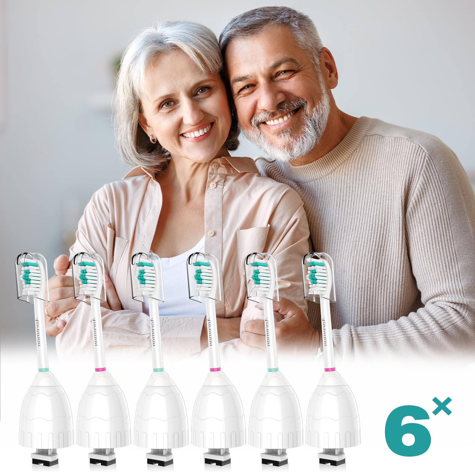 Aoremon Cabezales de repuesto para cepillo de dientes compatibles con Philips Sonicare E-Series, paquete de 6 cabezales de cepillo de repuesto vienen con tapas