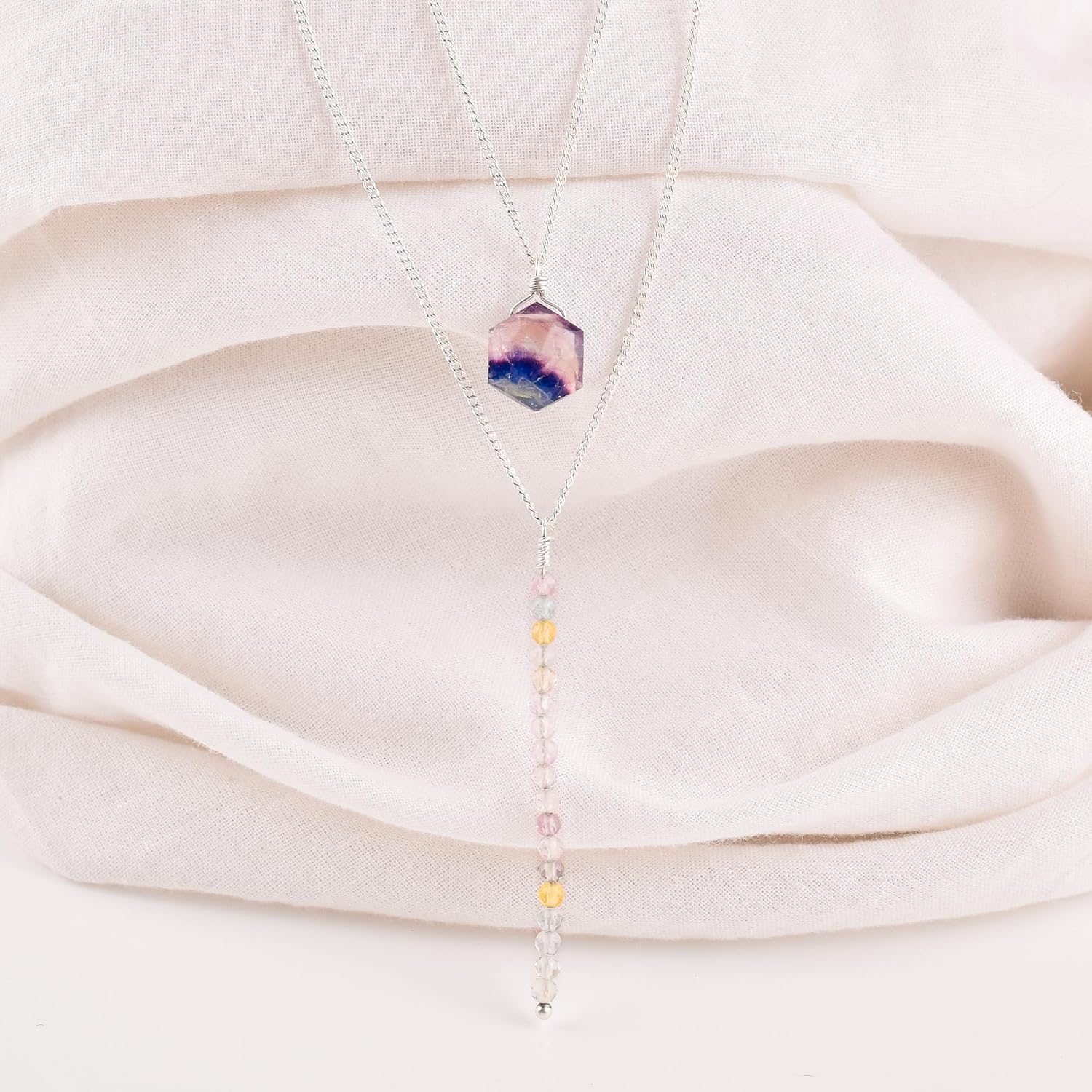 Natural Fluorite Star Necklace Pendant, Energy Healing Crystals, Jewelry for Women, Two Layer Necklace, Gemstone Jewelry, Christmas Gift 18 inch AAA+ Quality (fluorite) - Image 3