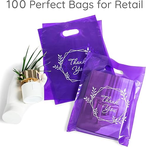 Miniatura 53 de 100 bolsas de 1.5 mil de grosor, 9 x 12 pulgadas, bolsas de agradecimiento con asas extragruesas perfectas para mercancía, pequeñas empresas y venta