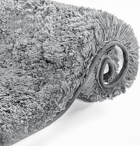 Deconovo Tapetes de baño grises, ultra suaves y gruesos, tapetes de baño peludos de felpa con respaldo de goma antideslizante para baño, tina,