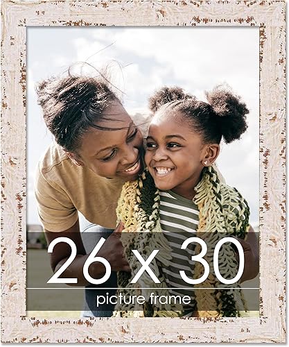 Poster Palooza Marco de fotos de madera blanca Shabby ChicFarmhouse de 26 x 30 pulgadas, acrílico UV, respaldo de espuma y accesorios para colgar,