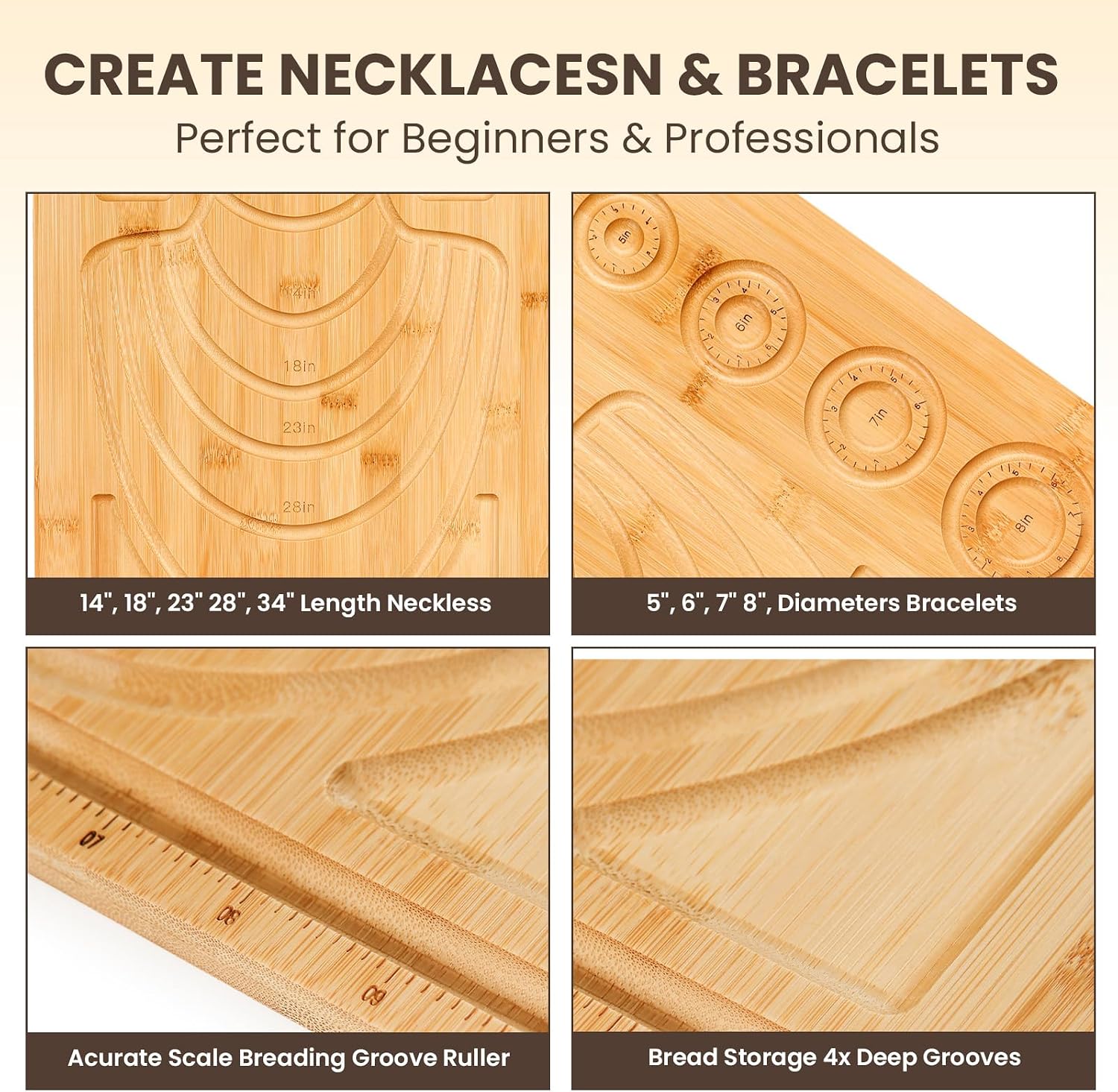 Bamboo Bead Board for Jewelry Making – Large Bead Tray & Wooden Beading Board, Necklace & Bracelet Design Board, DIY Jewelry Making Supplies with Measuring Slots for Beads Craft Projects.