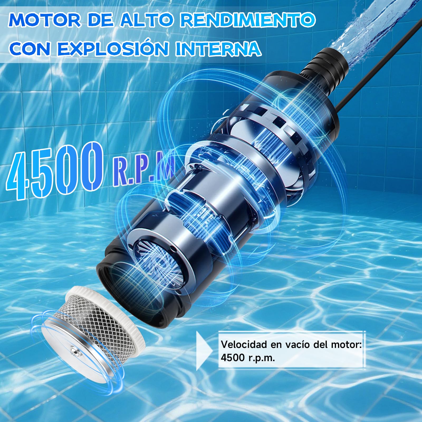 Mini Bomba de Agua Sumergible Compatible con Bosch 18V, 30 L/min Bomba de Agua a Batería Portátil para Barril de Lluvia, Piscina, Estanque y Riego de Jardín (Batería No Incluida)
