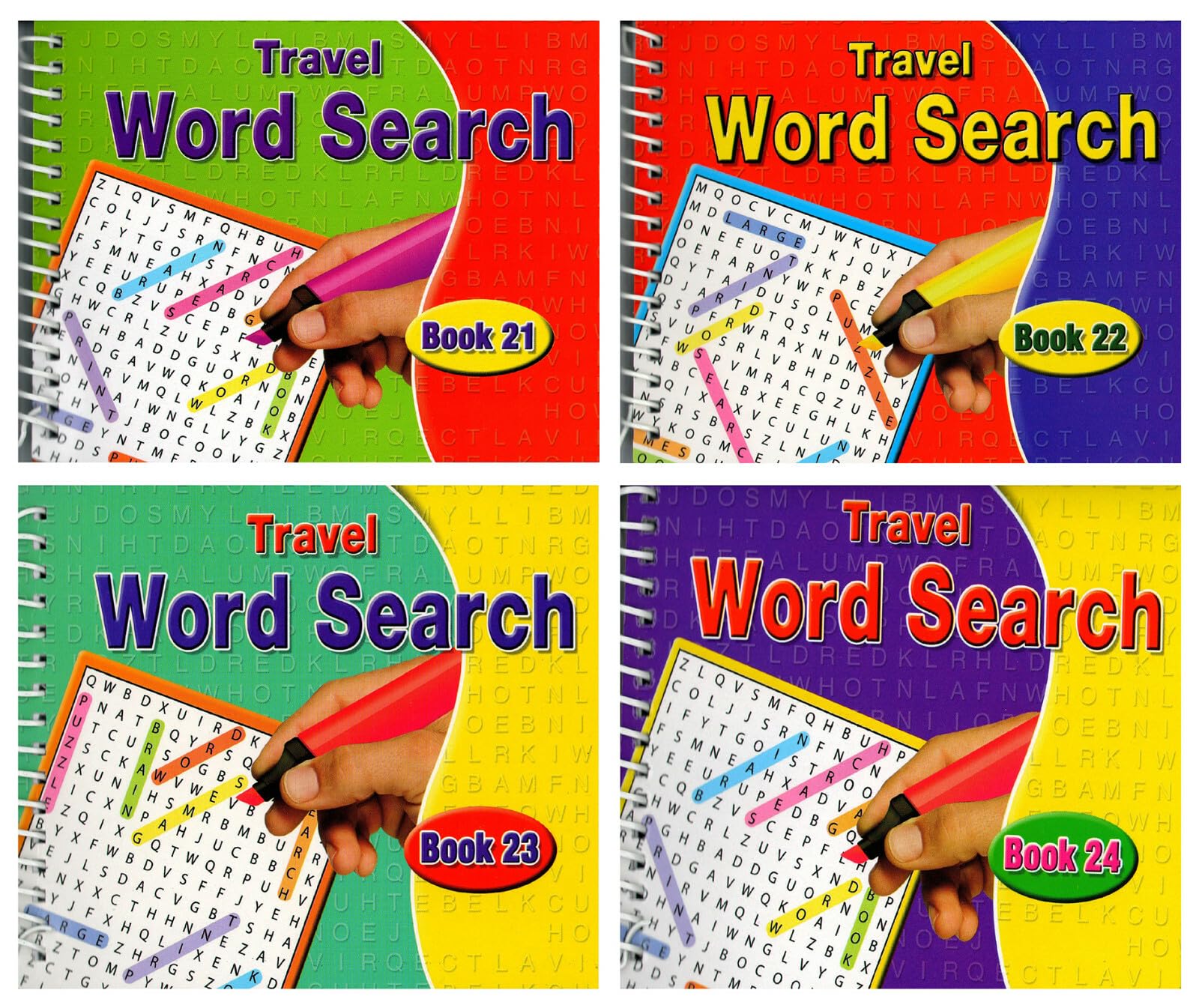 Word Search Travel Books Set of 4 Spiral Bound Puzzle Books β 540 Puzzles Total β Compact A5 Size Brain Training Wordsearch Games for Adults & Older Children β Ideal for Travel Holidays Car Journeys