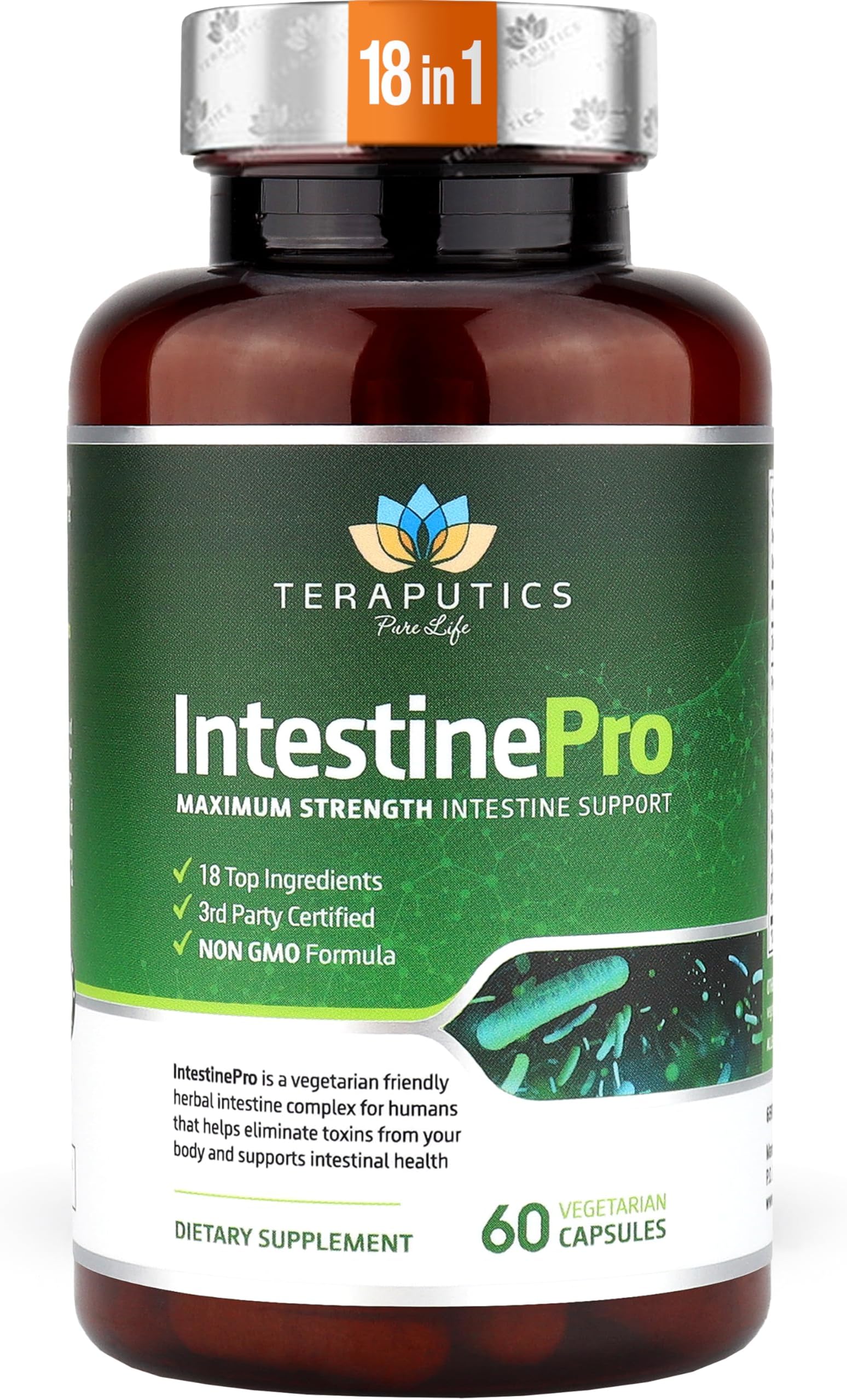 IntestinePro - Gut Health Supplement with Non-GMO Wormwood, Black Walnut, Clove, Pumpkin Seed + 14 More Premium Ingredients - Natural Support for Humans - 60 Vegetarian Capsules