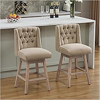 Vista 12 de Juego de 4 taburetes de bar giratorios de 26 pulgadas, taburetes de bar de altura de mostrador con respaldo, taburetes de bar tapizados de tela