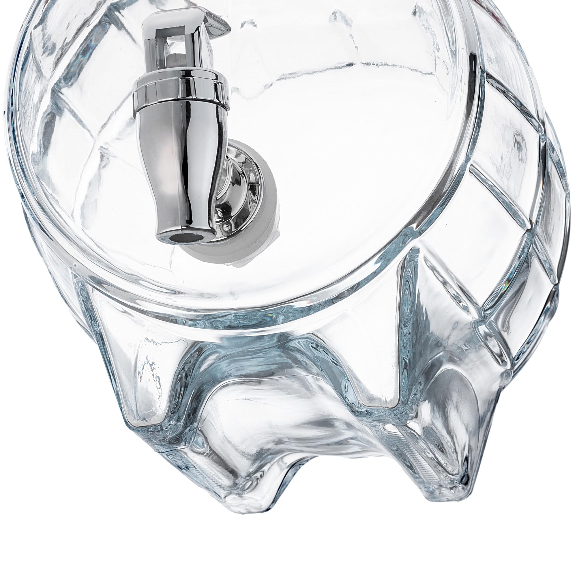 KADAX Fass 3L mit Hahn, fassförmiger Getränkespender aus Glas mit Zapfhahn, transparenter Spender mit Holzuntersatz, Alkoholspender ideal für Whisky, Brandy, Säfte (Modell 1)