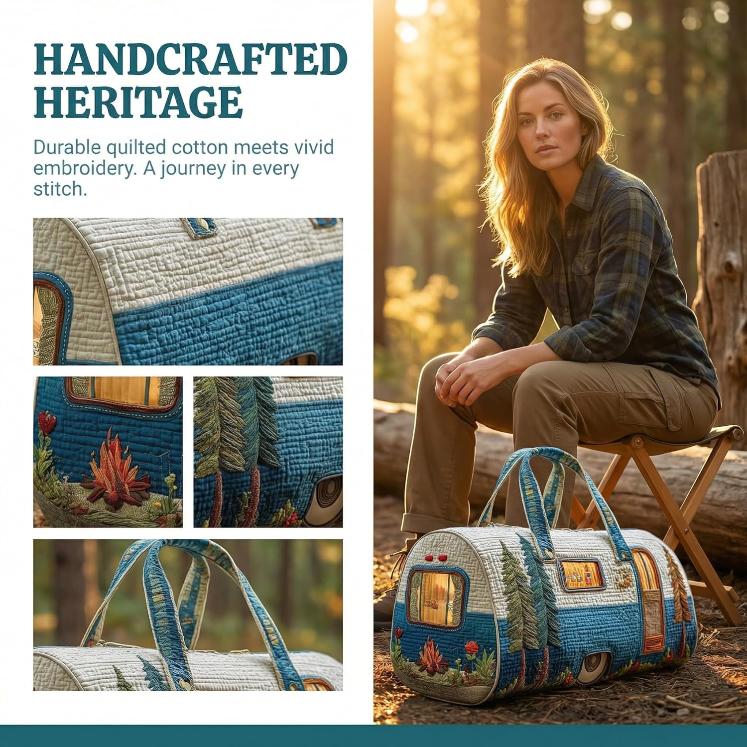 Hippie Quilted Duffel Bag Boho Vintage Hippie Journey Quilted Travel Duffle Bag Weekend Overnight Carry on Luggage Gym Bag for Yoga Beach Bag (Style 1, 18" L x 9" W x 9" H)