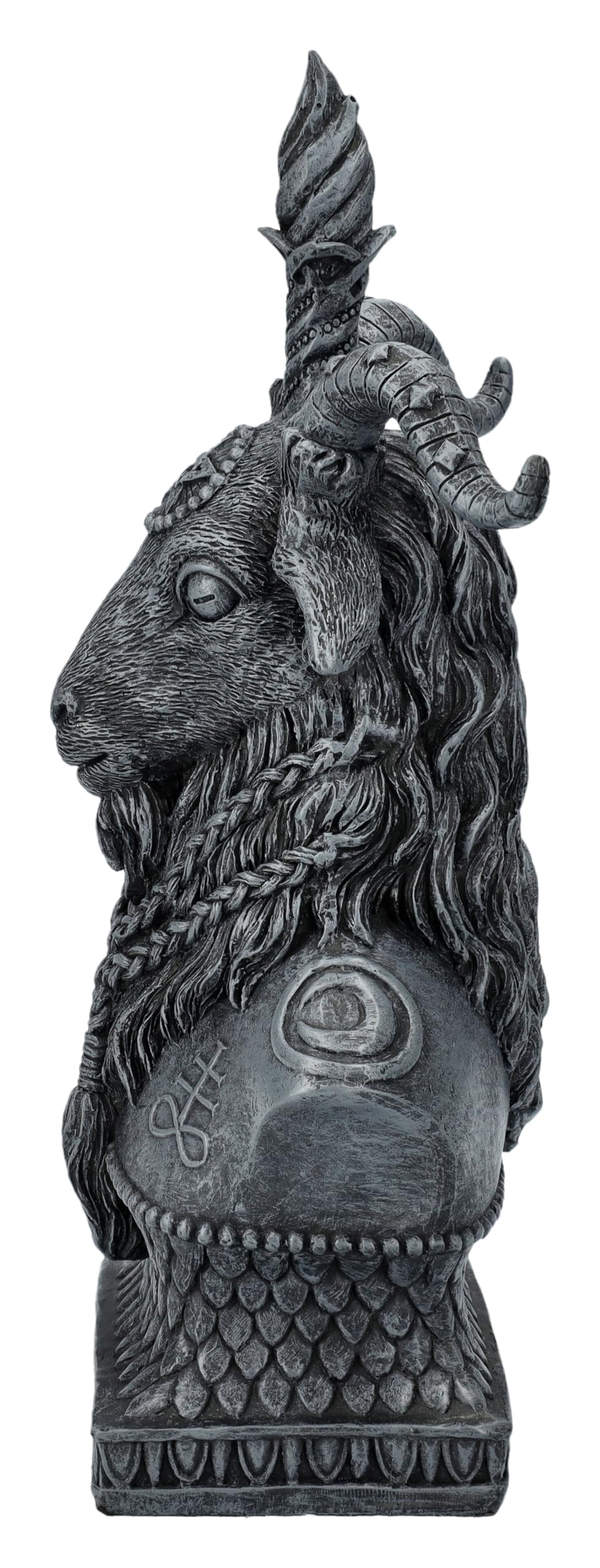 Pacific Giftware Buste Mystique Baphomet avec Cornes et Barbe tressée, en Pierre Artificielle, 20,5 cm, Noir et Gris
