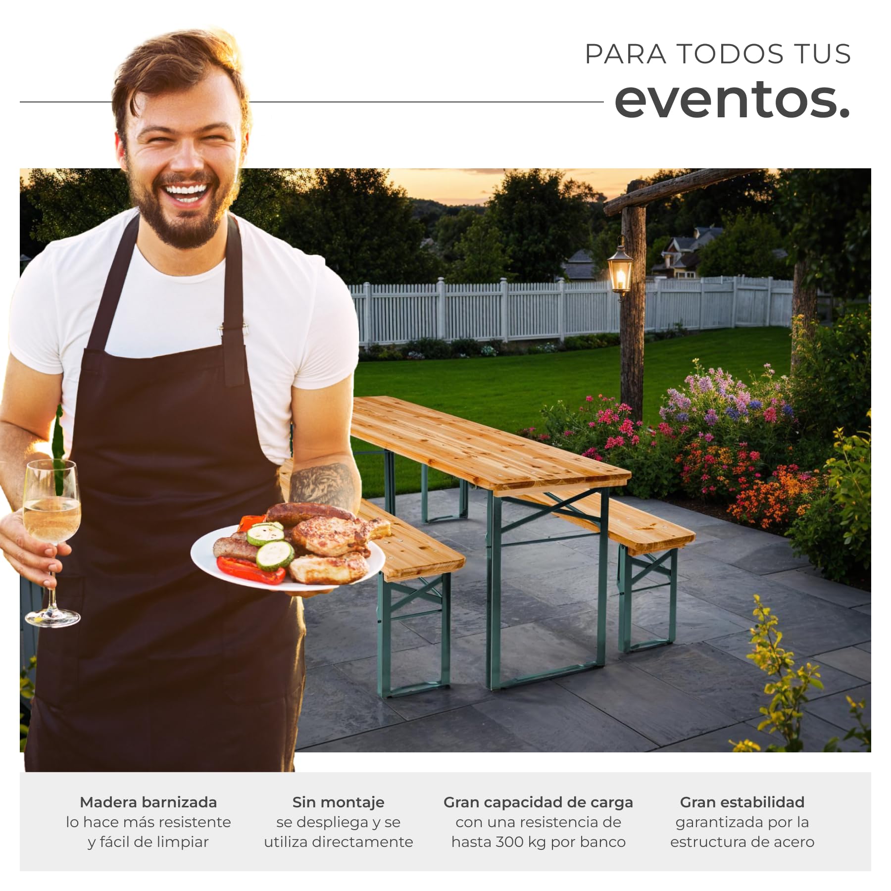 tectake® Conjunto Jardin Exterior, Mesa Picnic Madera con Bancos para Exterior, Resistente, Exterior Ideal Camping, Mesa Plegable Jardin, Muebles de jardín compactos