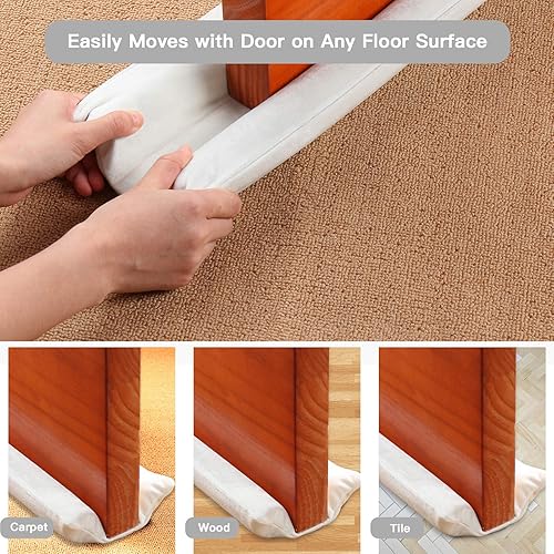 Miniatura 7 de GDHOMM Tapón para puerta, burlete para puerta, sello ajustable de 30 a 36 pulgadas, bloquea el ruido, el aire frío y la luz, color blanco