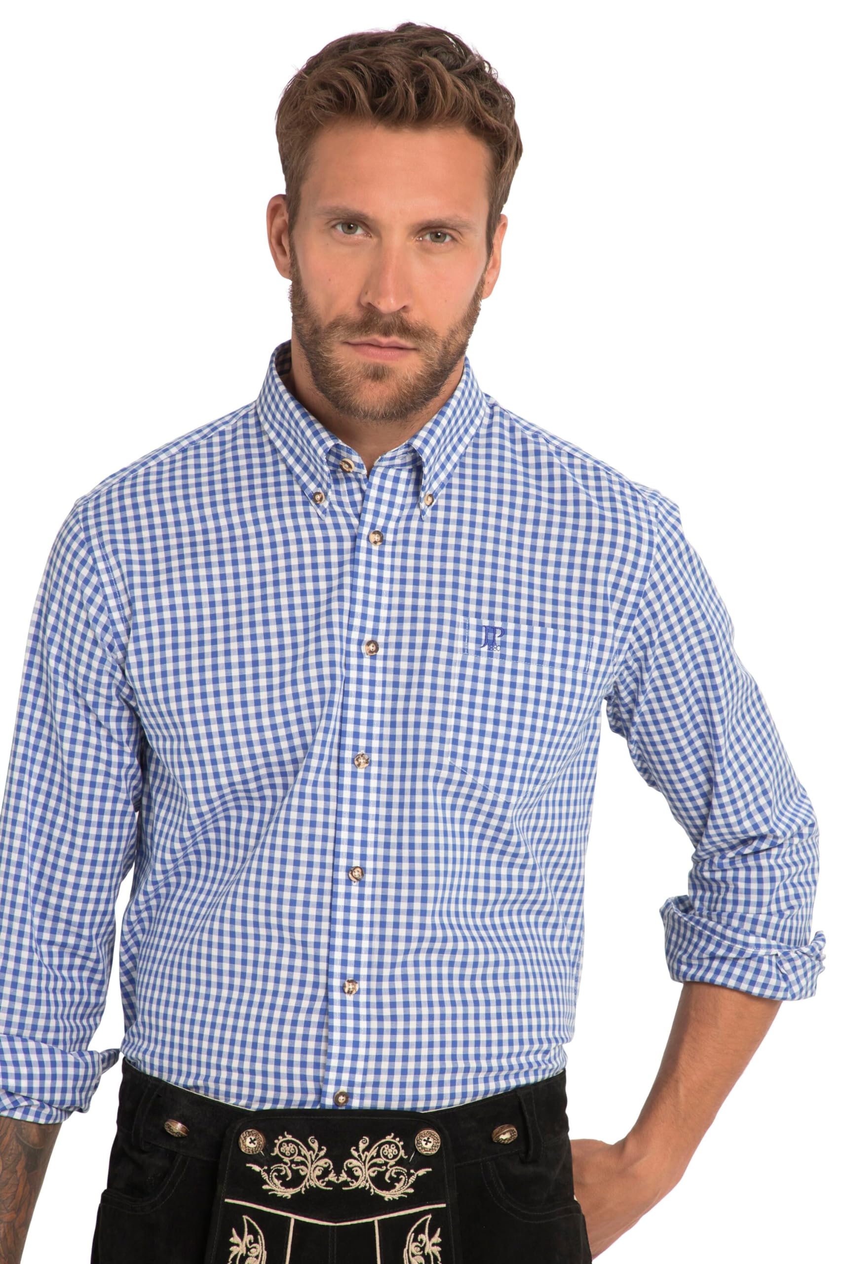 JP 1880 Camisa de Cuadros Uniforme, Manga Larga, Cuello Abotonado, Modern Fit 748509