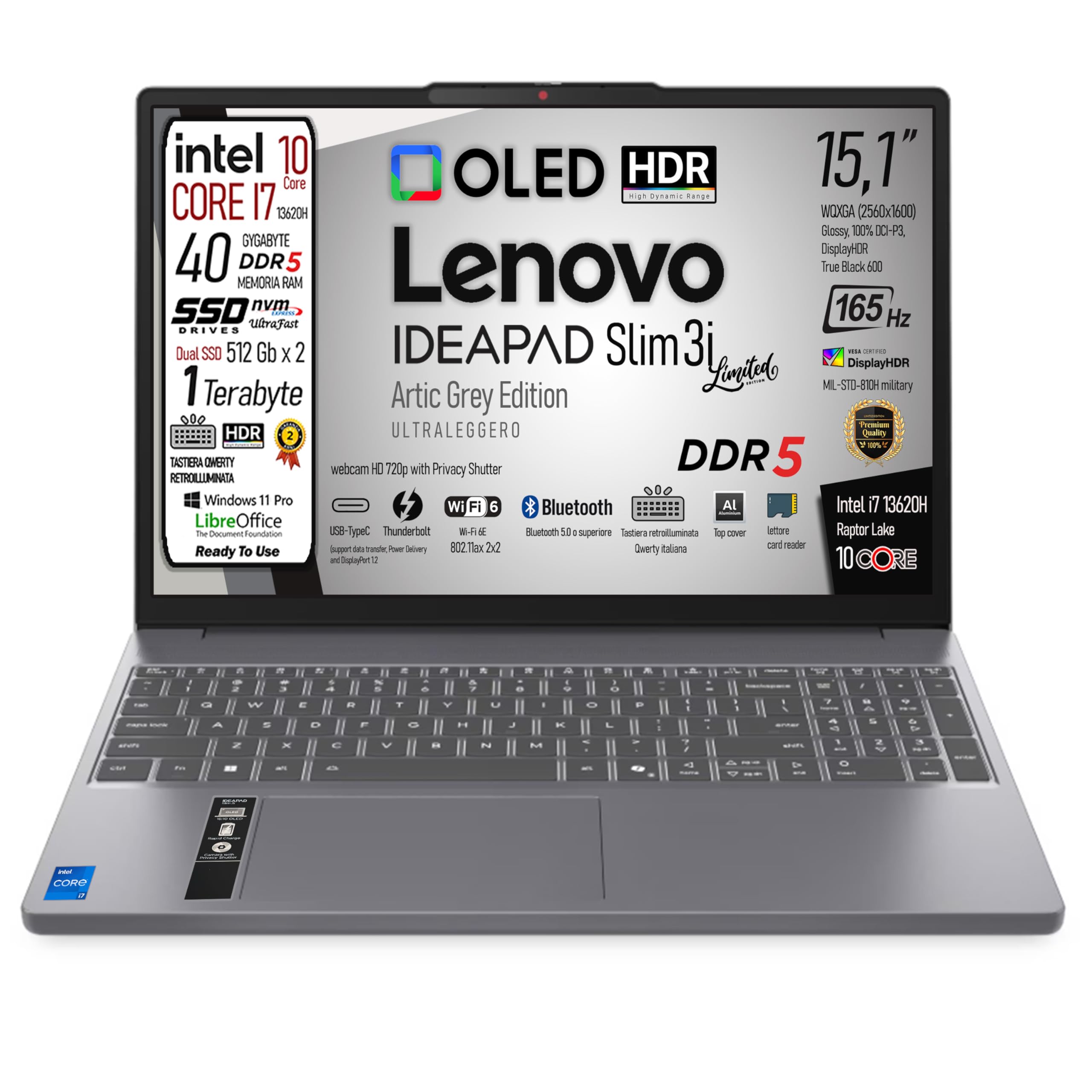 Lenovo, Laptop Notebook, i7 13620H 10Core, Ram DDR5 40Gb, 15.1