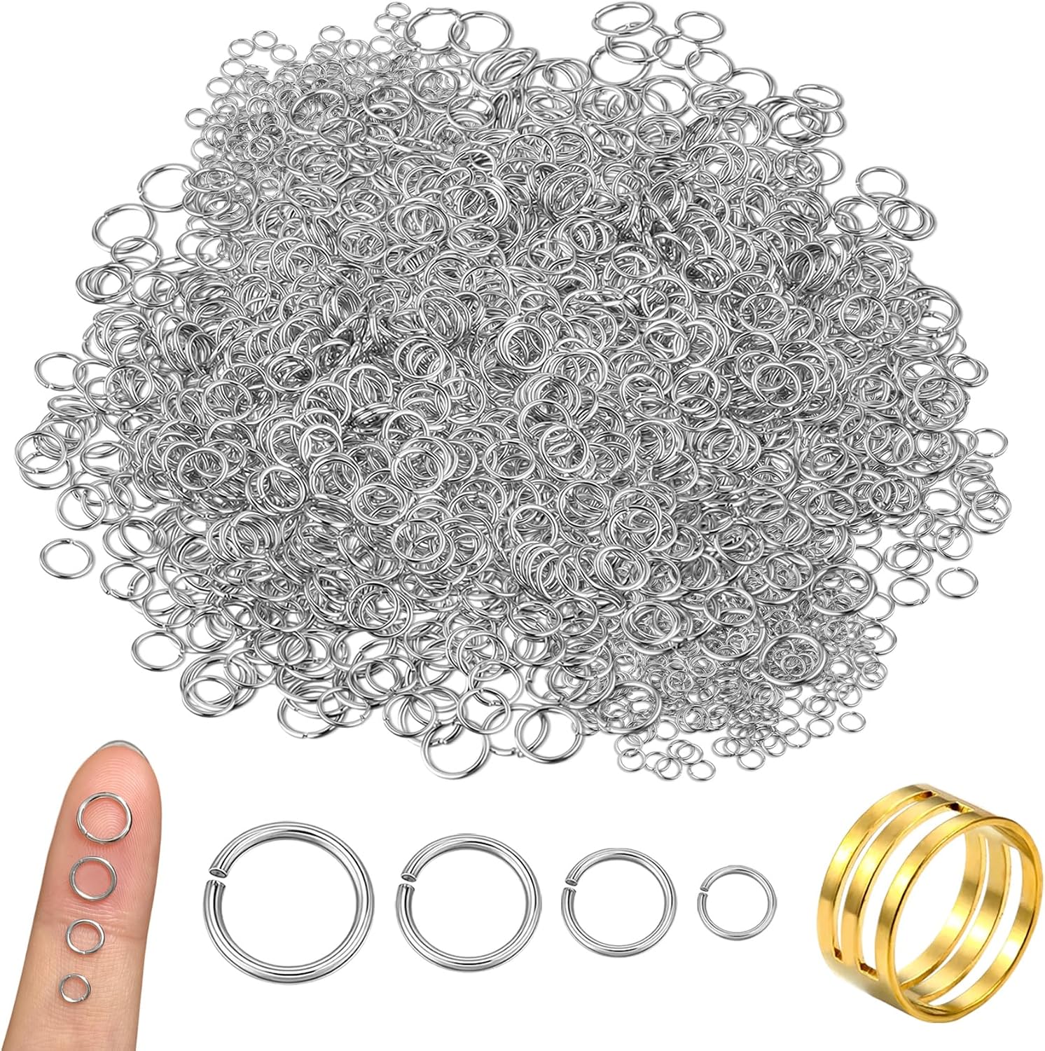 Stainless Steel Jump Ring - 600pcs 4 Sizes 4/5/6/7mm Silver Open Jump Rings for Jewelry Making DIY Bracelet Necklace Earring Keychain Repair Connector