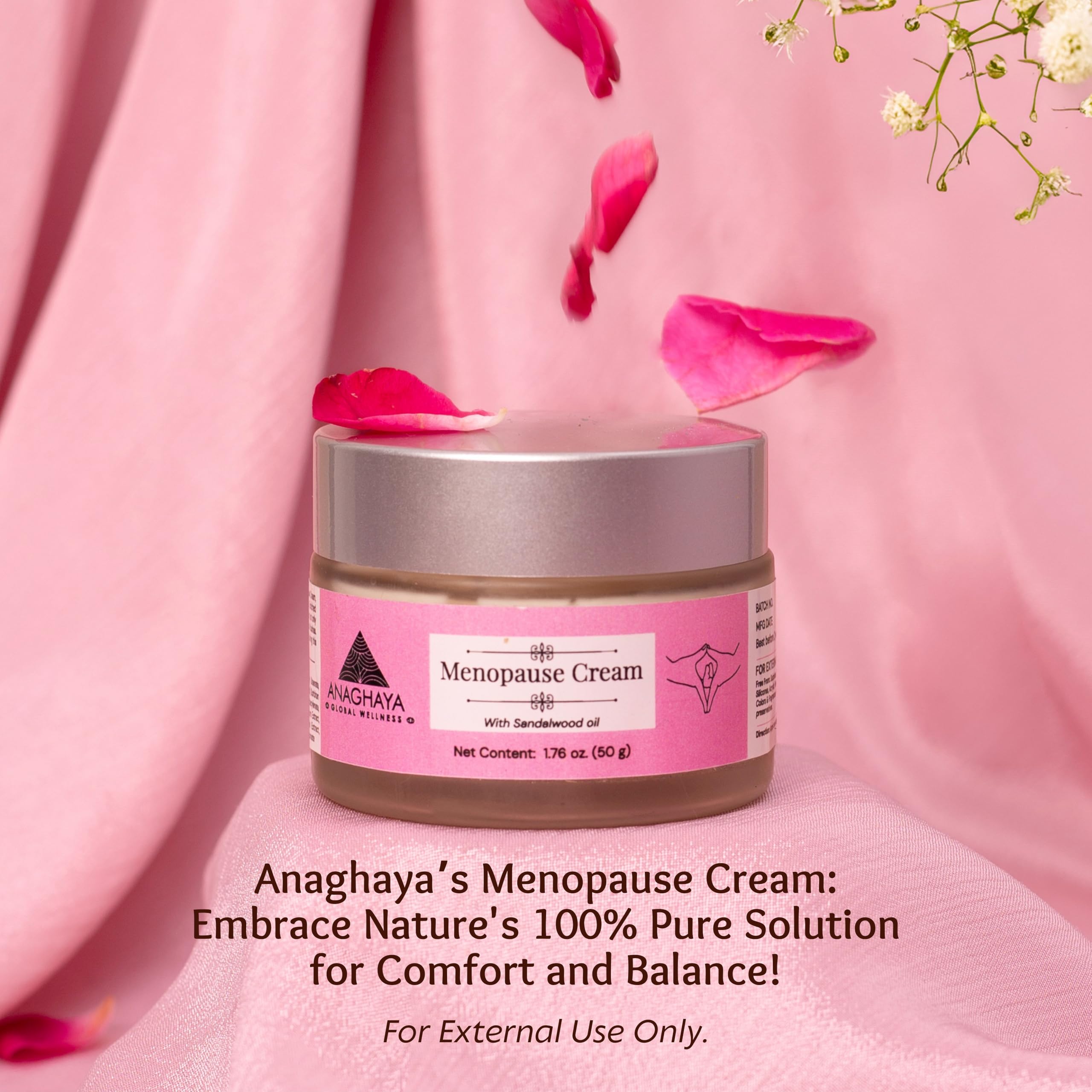 Menopause Cream For Women with Sandalwood Oil & Pure Rose Water, Hot Flashes Menopause Support for Women -Soothing Relief, Hot Flashes Relief, Natural Comfort & Calmness - 1.76 Fl oz