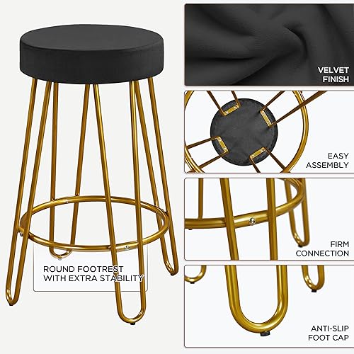 Miniatura 6 de Yaheetech Taburetes de bar con altura para mostrador de bar taburetes de bar para el hogar con asiento redondo sin espalda y patas de horquilla