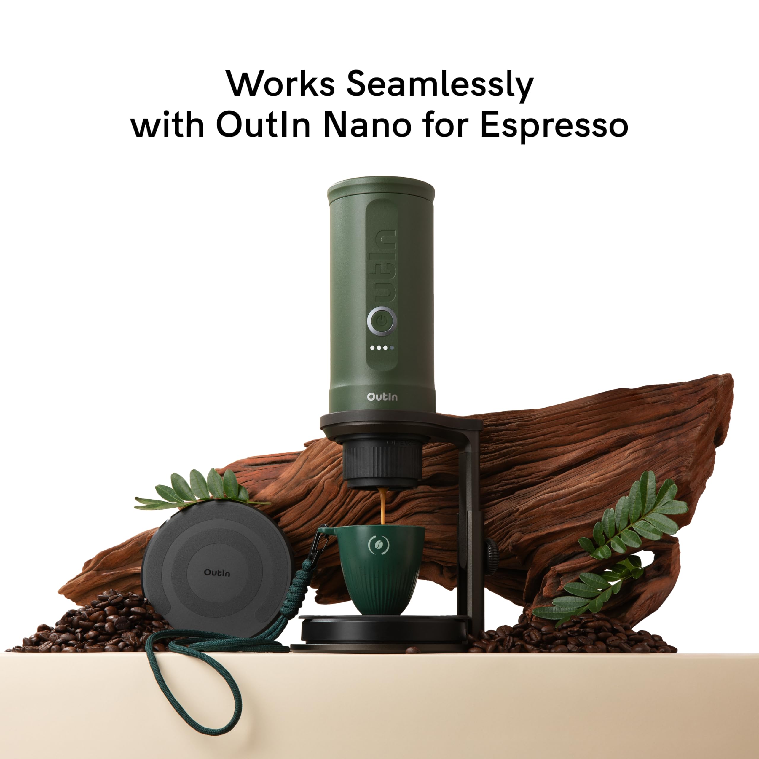OutIn Kubek do Espresso, Wykonany z Fusów Kawy ze Smyczą, Mała Filiżanka 90 ml Idealna dla OutIn Nano