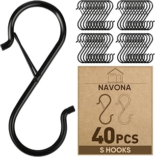 40 Pcs S Hooks for Hanging Heavy Duty, Metal S Hook with Safety Buckle | 3.5-inch S Hook for Hanging Plants, Suitable for 0.5 inch Rods, Purse Hooks, Perfect for Closet, Kitchen, Pot, Pan, Bags