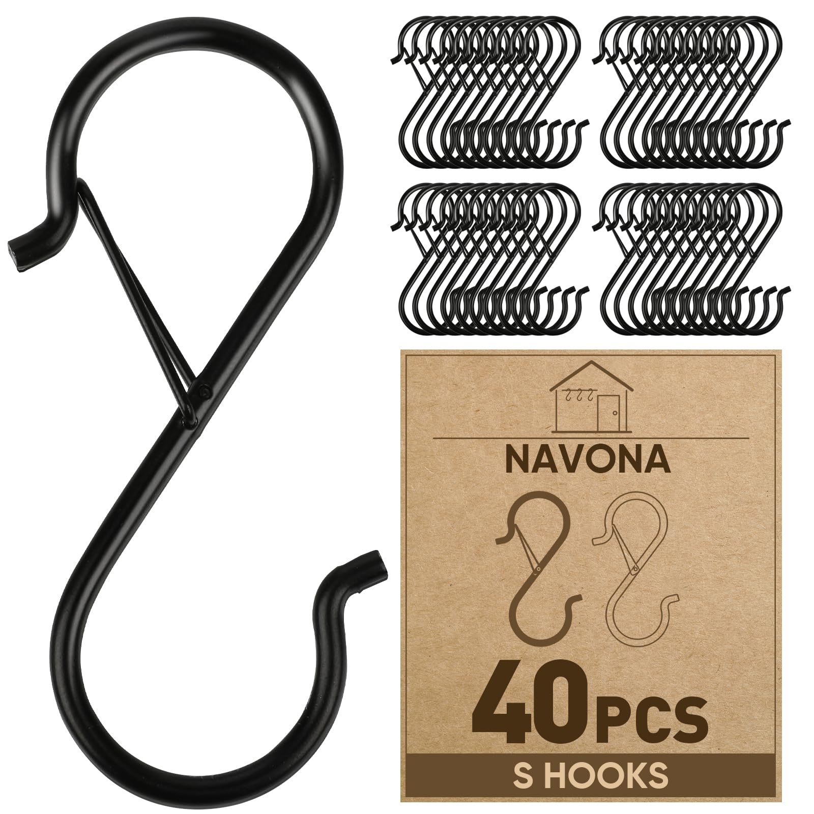 40 Pcs S Hooks for Hanging Heavy Duty, Metal S Hook with Safety Buckle