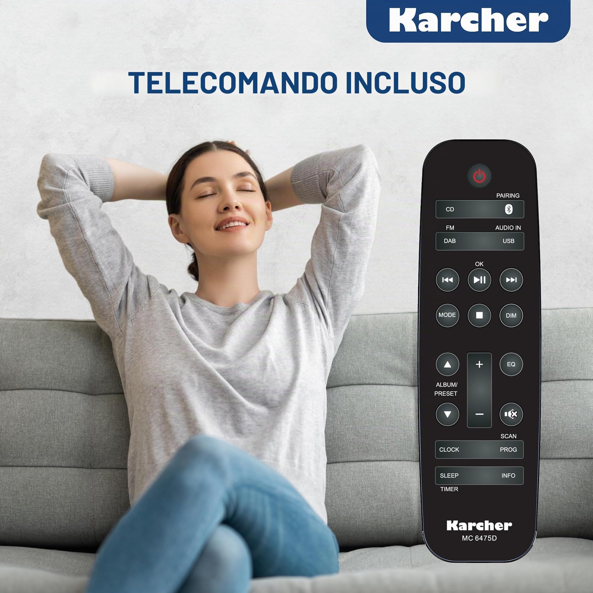 Karcher MC 6475D - Impianto stereo compatto con lettore CD, radio DAB+ / FM, Bluetooth 5.4, riproduzione MP3 tramite USB/AUX, centro musicale con 20 Watt RMS, sveglia e telecomando