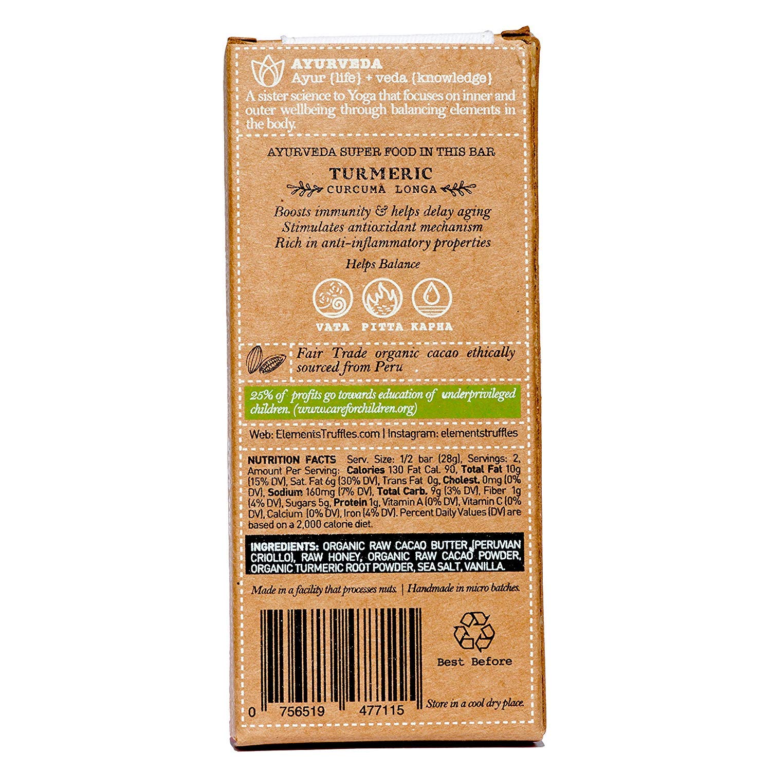 Buy Elements Truffles Sea Salt Bar with Turmeric Infusion Dairy Free