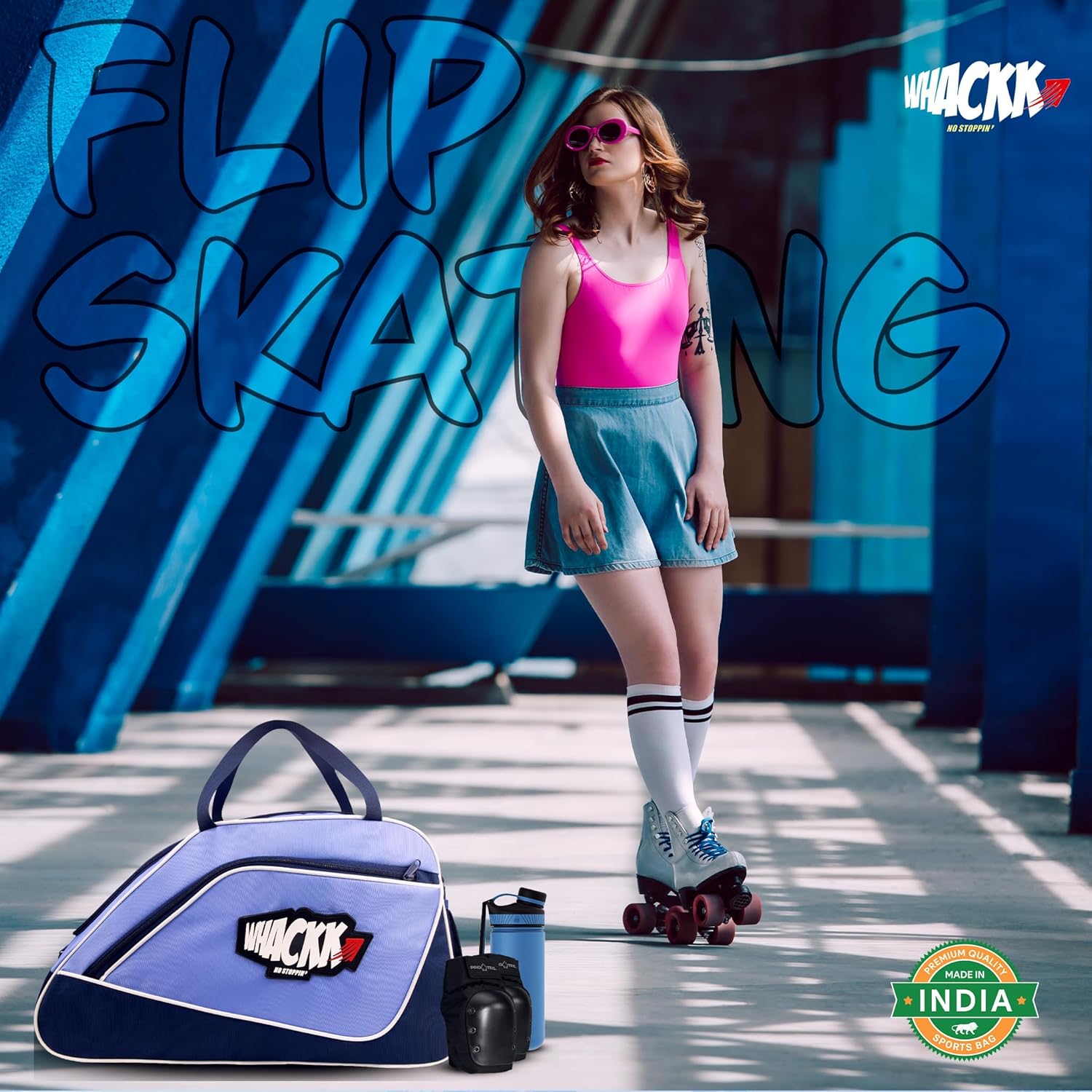 Whackk Flip Senior Lavender 33L Skating Inline Roller Equipment Bag|Gym Sports Quad Ice Skates Kitbag|Travel | Easy Access Pocket|2 Bottle Holders|Compartment Fits in Helmet & Skates 11"