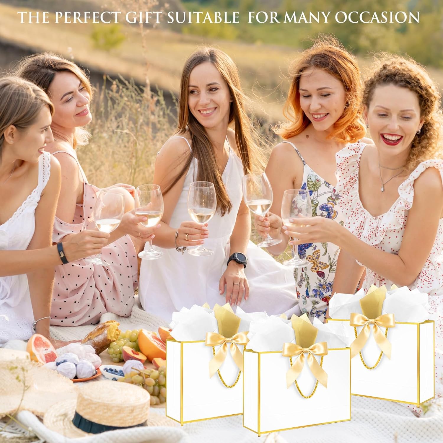 Ethhqu Fancy Large Gift Bags with Handles, 2 Pack 12.6x10x4 Inches - Includes Tissue Paper & Cards for Birthday, Valentine's Day, Baby Shower, Wedding, Anniversary & Holiday Gifts (White and Gold) - Image 7