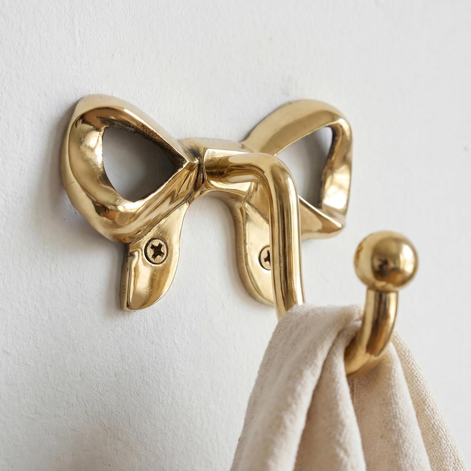 Indian Shelf Gold Brass Bow Tie Robe Hook - Elegant Wall Mounted Bathroom Towel Hanger - Vintage Ribbon Design, Rustproof Solid Brass