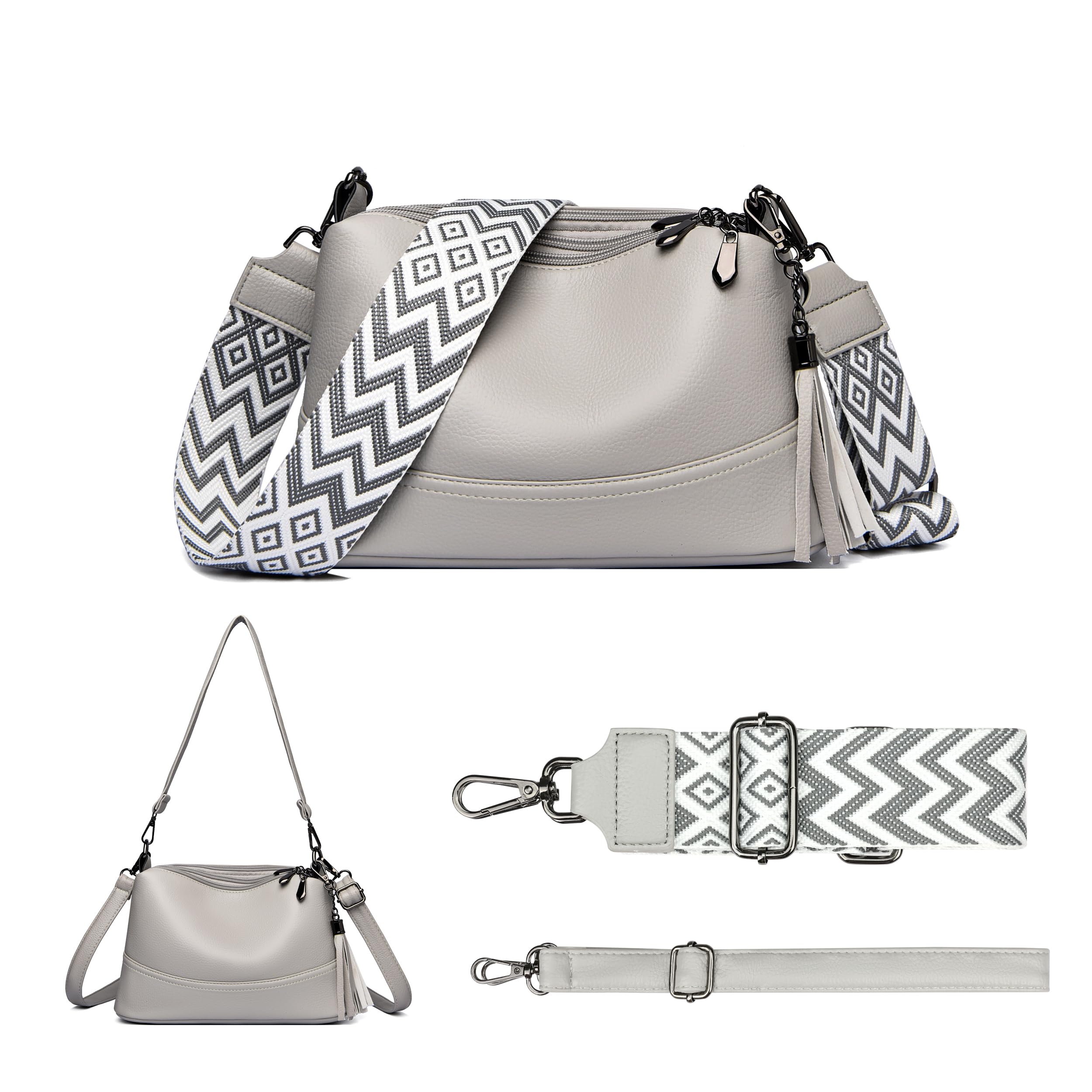 LANXINGLUO borsa tracolla donna piccola elegante borsa donna cenere Viene fornito con 3 spallacci di diversi stili