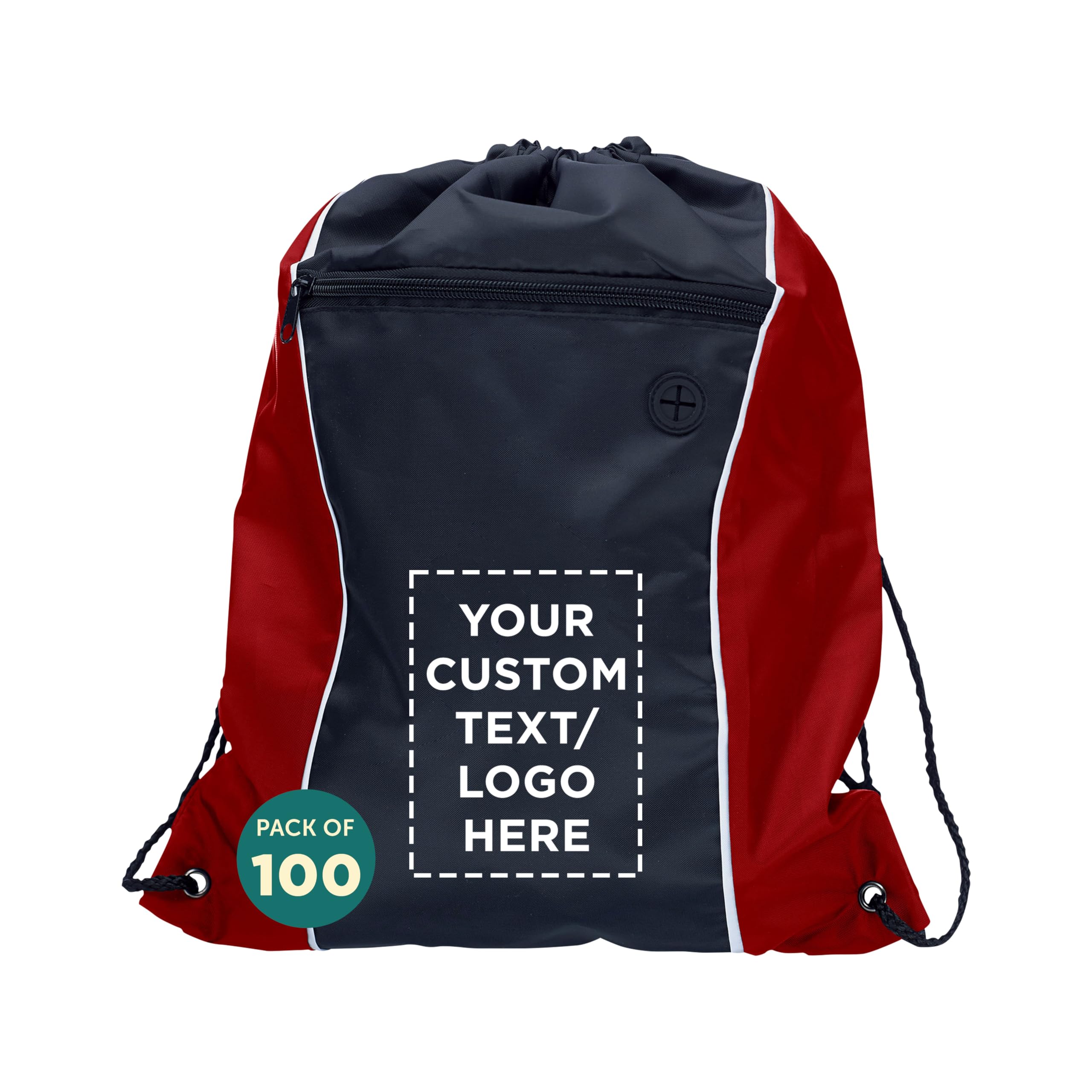 DISCOUNT PROMOS Two-Tone Drawstring Backpack Non-Woven - 100 pack - Customizable Text, Logo - Durable Sports Backpacks - Ideal for Work, Sports, Travel, Gym & More - Red