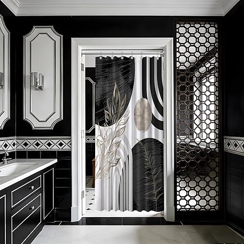 Miniatura 92 de Cortina de ducha moderna de mediados de siglo en blanco y negro, cortinas de ducha para hombre, juego de decoración de baño para hombres, patrón