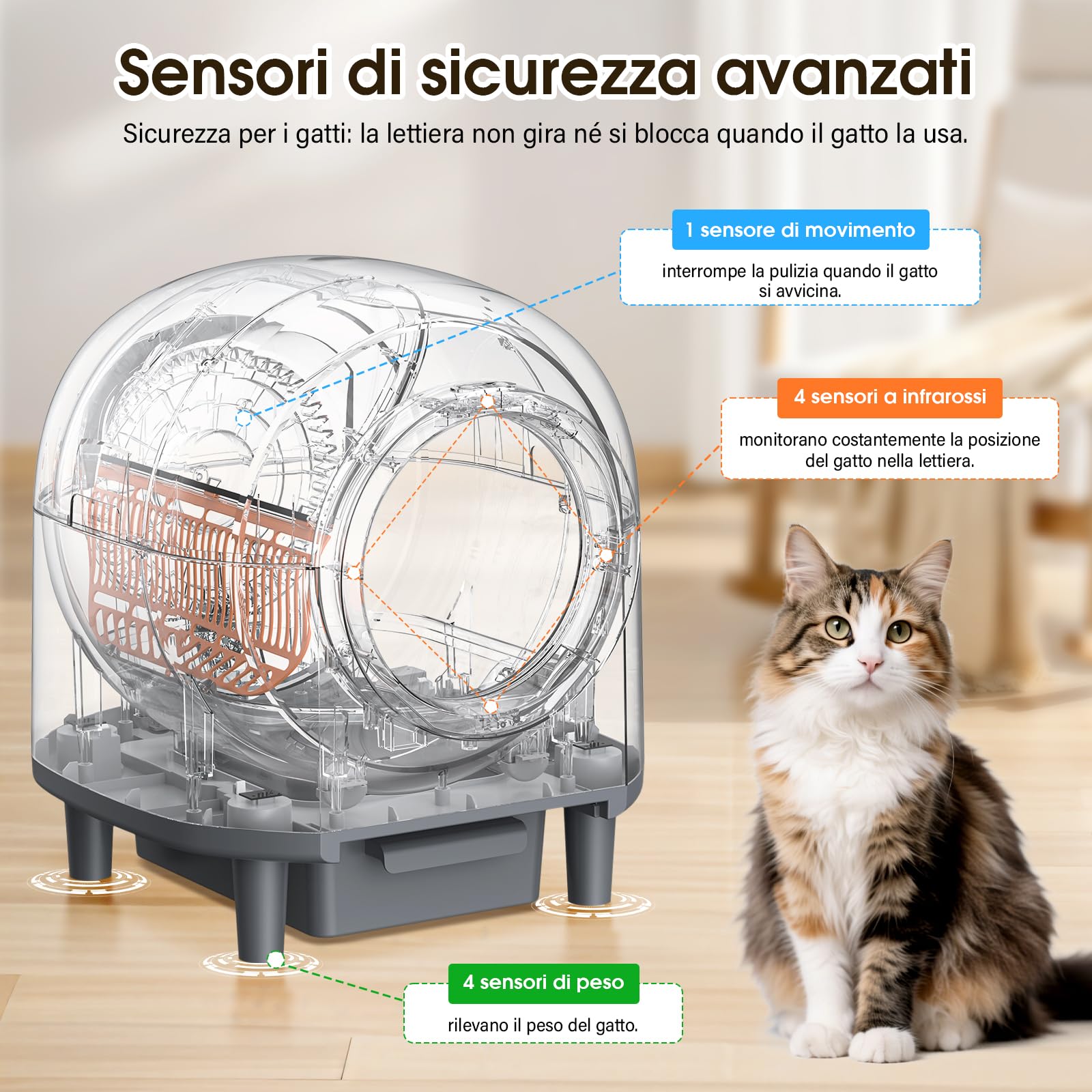RWSRW Lettiera Gatto Autopulente, Lettiera Automatica per Gatti, Antiodore, Capacità Massima 80L, Controllo APP per Più Gatti Sistema di Arresto di Sicurezza