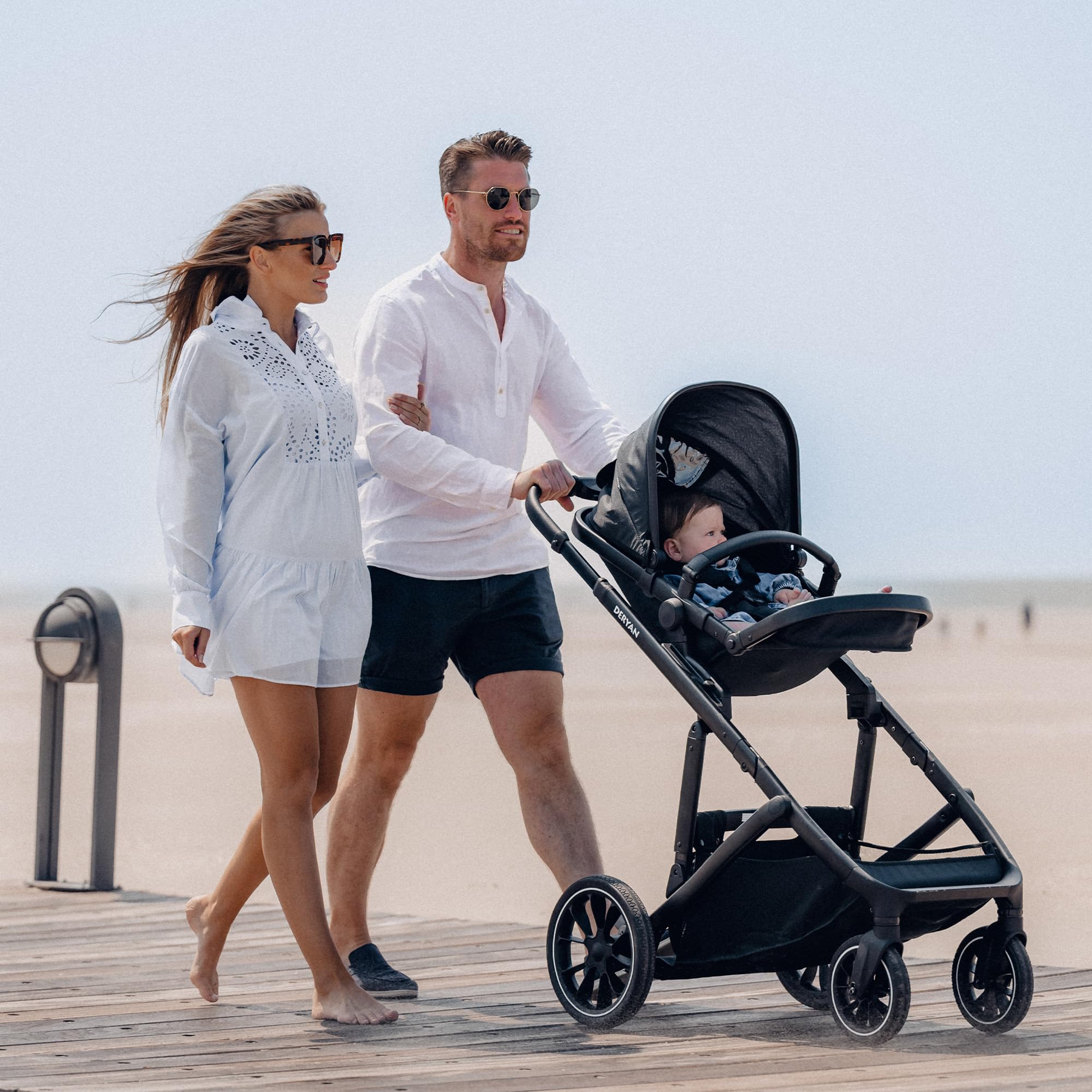 Deryan Evy V2 Passeggino per 2 bambini, Duo Tandem, 0-4 anni, doppio Duett, per neonati e bambini in età prescolare, carrozzine fino a 50 kg, passeggino, passeggino da viaggio 2 in 1, Nero con zecca