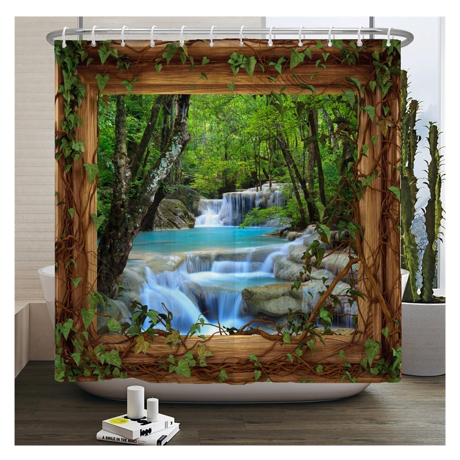 Cortina De Ducha Cortinas de Ducha Impermeables con Paisaje de Flores, Cortinas de baño de Flores de Calle Rural, Tela de poliéster, decoración Lavable, Cortinas de baño(JK3076,W300xH180cm)