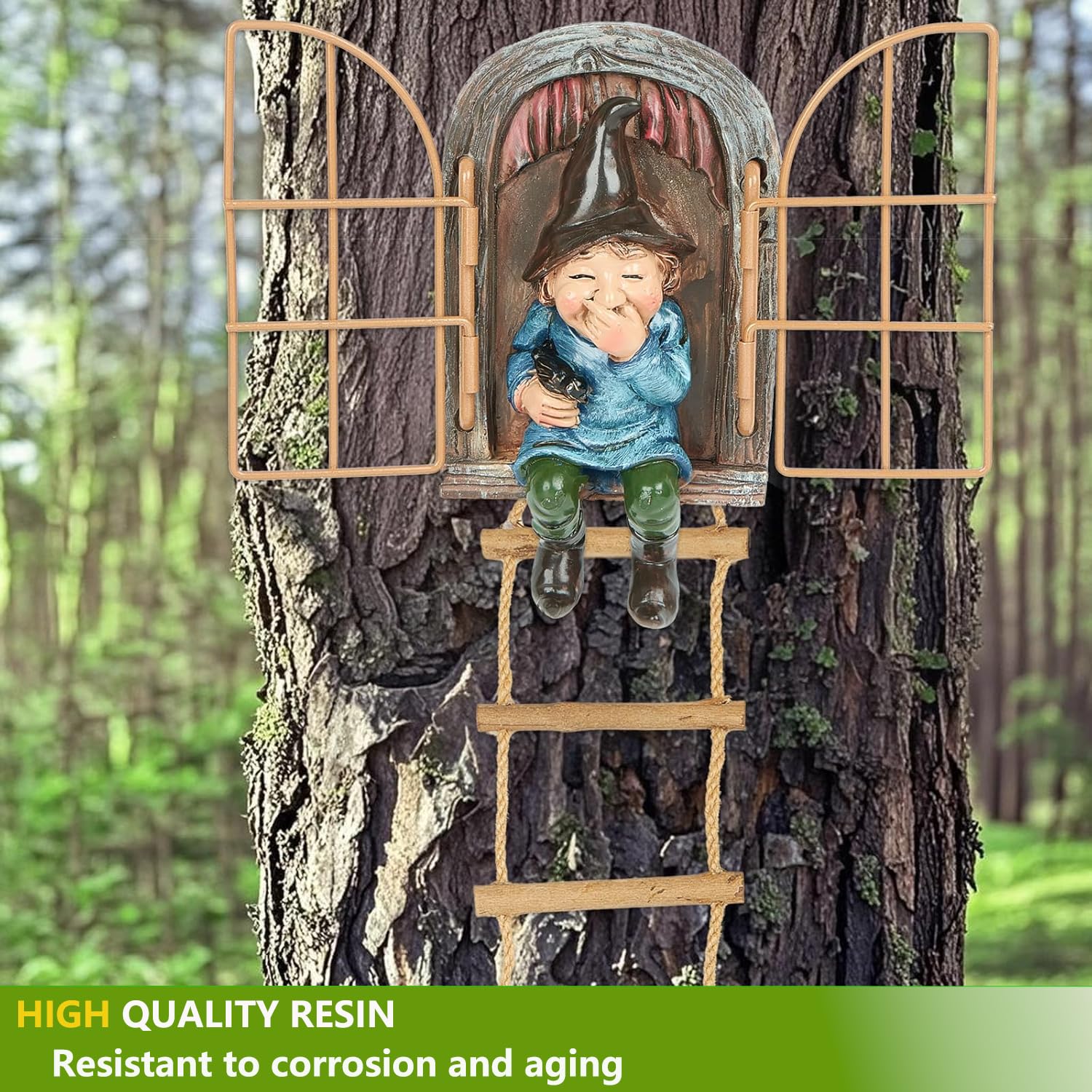 Decoración de gnomos de jardín al aire libre, decoración de caras de árbol para patio, elfo fuera de la puerta, árbol abrazador, escultura de jardín, escultura de jardín, adorno artístico caprichoso