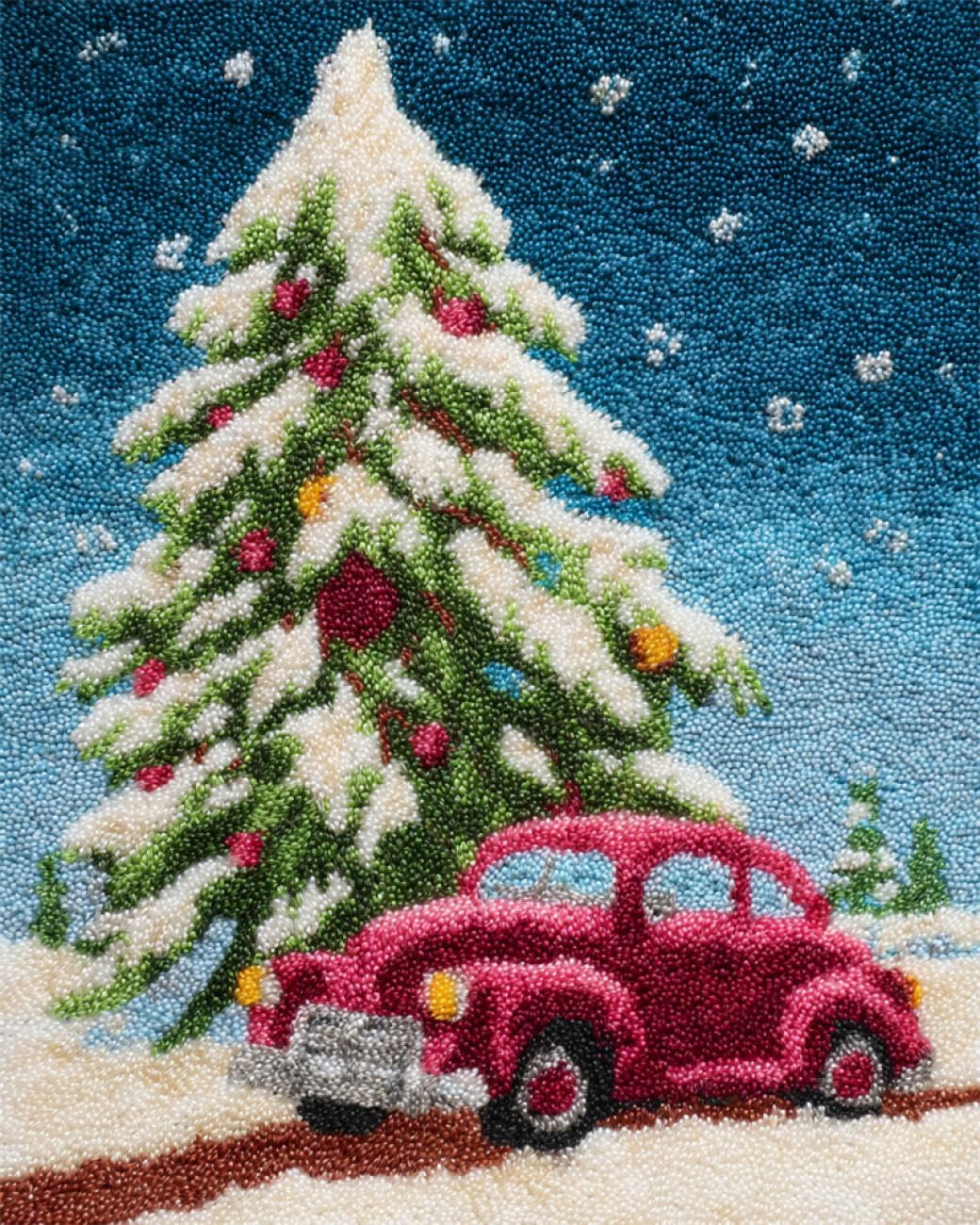 AxiangziK DIY Rug Making Kit Christmas Trees and Cars Latch Hook Rug Making Kit DIY Craft Set Tapestry Cushion Pre-Printed Patterns 31x45in