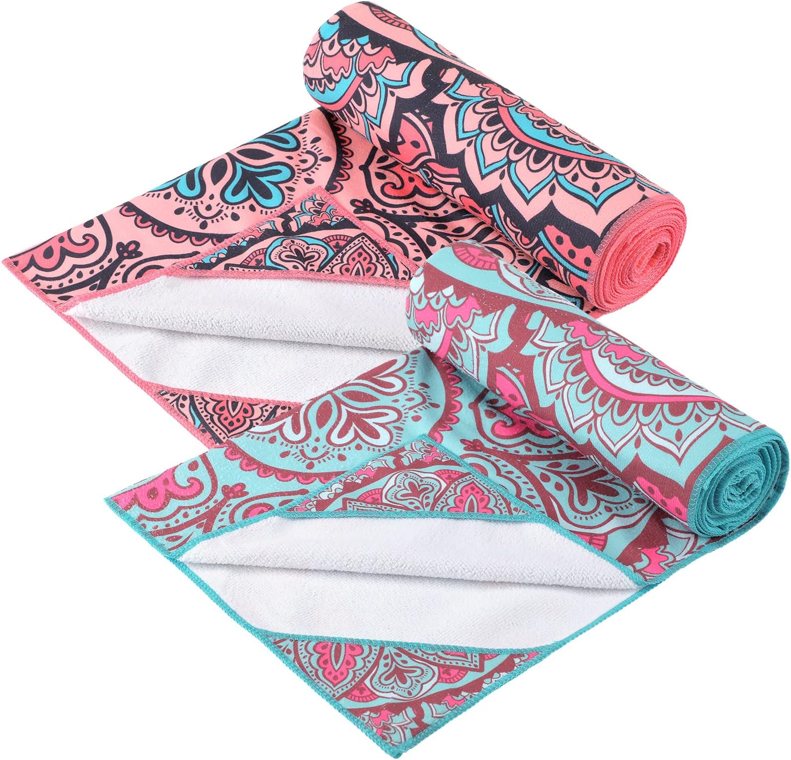 Tudomro 2 Pcs Yoga Towel, Non Slip Hot Yoga Mat Towel 73'' x 25'' Soft Sweat Absorbent Yoga Blanket Multicolor Yoga Accessories Workout Towel for Gym Bikram Pilates Yoga, Pink Blue
