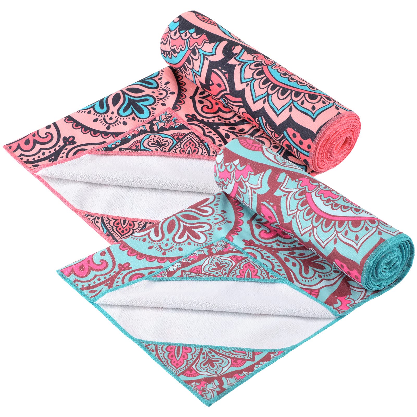 Tudomro 2 Pcs Yoga Towel, Non Slip Hot Yoga Mat Towel 73'' x 25'' Soft Sweat Absorbent Yoga Blanket Multicolor Yoga Accessories Workout Towel for Gym Bikram Pilates Yoga, Pink Blue