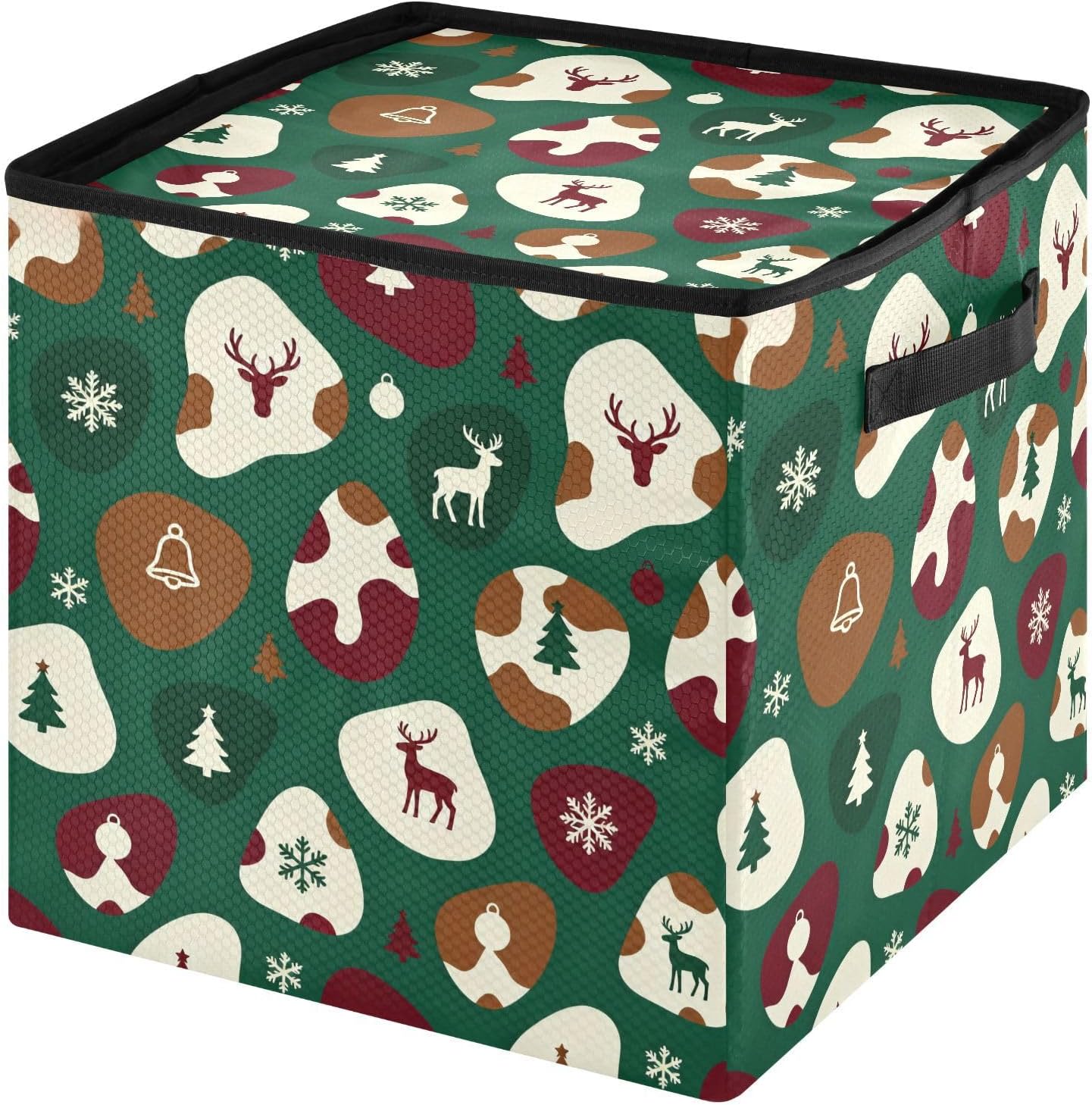 High Capacity Christmas ornament storage Holds Up to 64, Zippered Top Large Holiday Storage Case with Lid,Christmas Cow Fur Print Brown and Green