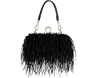 Women Ostrich Feather Tote Bag Fluffy Purse Clutch Feather Evening Handbag for Wedding Anniversary Party