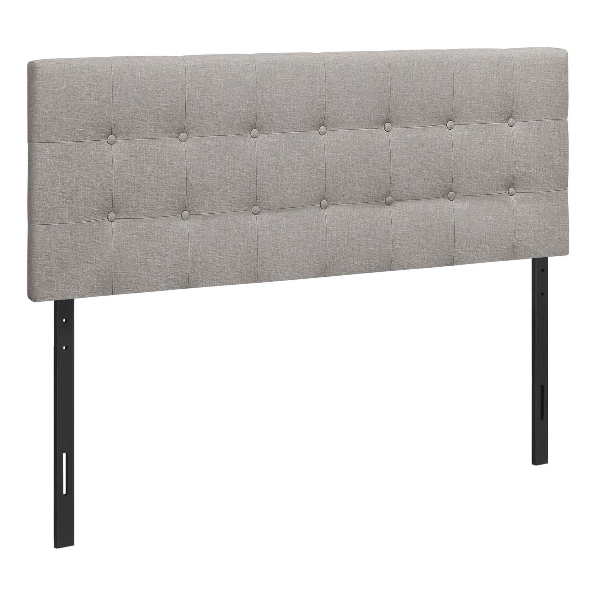 Offex Height Adjustable Grey Linen-Look Fabric Upholstered Button Tufted Modern Headboard Panel - Queen