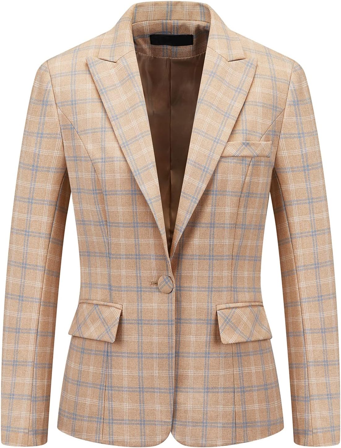 Womens 2 Piece Plaid Suits Set Business Office One Button Blazer Jacket Casual Long Sleeve Pant Suit Set - Image 2