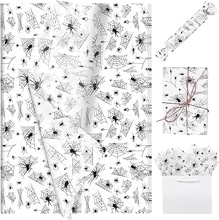 100 Sheets Spider Tissue Paper, Black White Spider Web Print Decorative Art Paper for Boys Kids Birthday, Party Decorations, DIY Craft Supplies, Holiday, 13.8 x 19.7 Inches