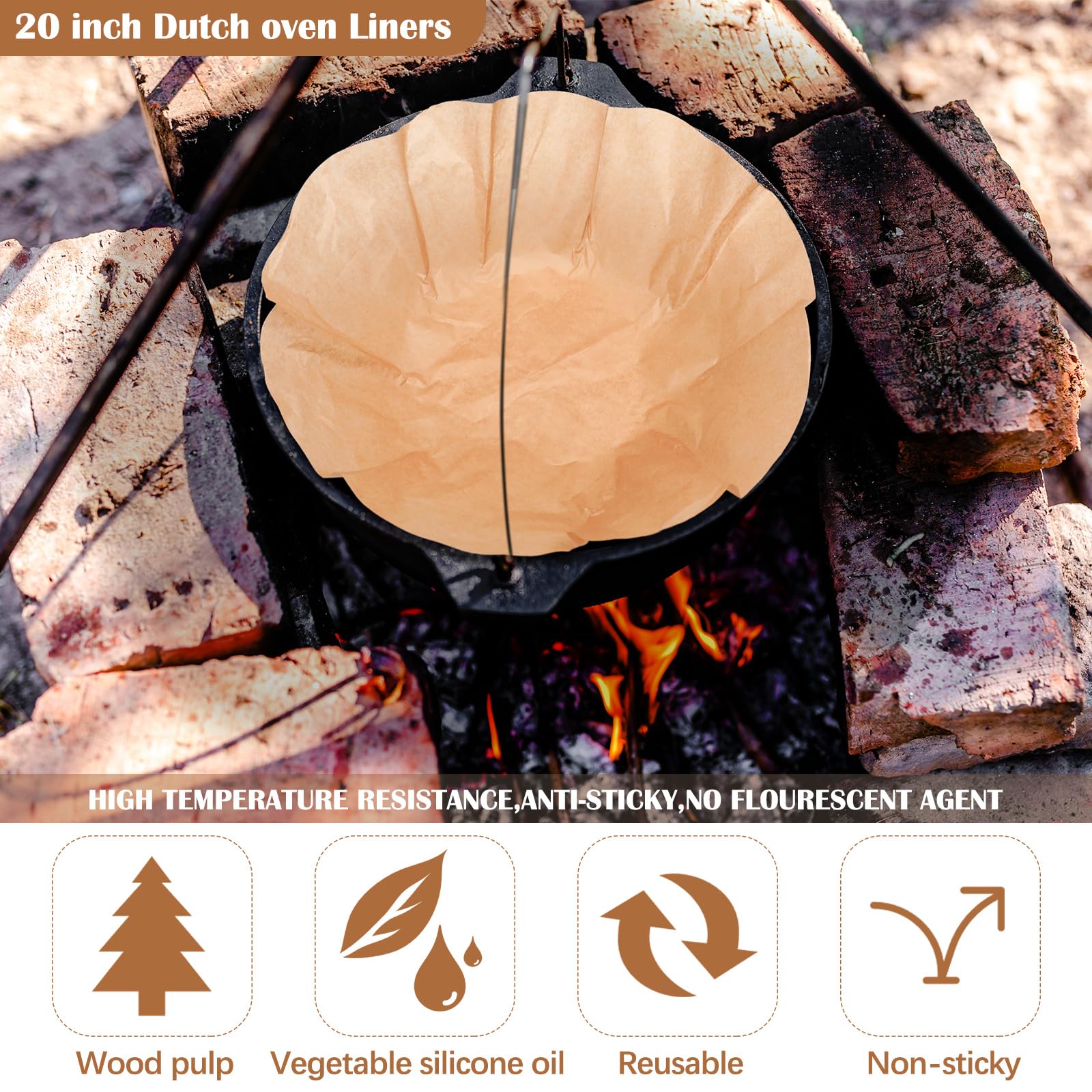 Teenyyou 40 Pcs 20 Inch Round Parchment Paper Dutch Oven Liners Disposable Unbleached Baking Paper for Cake Pan, Air Fryer, Steamer, BBQ Party, Cakes, Pizza, Meats and Vegetables