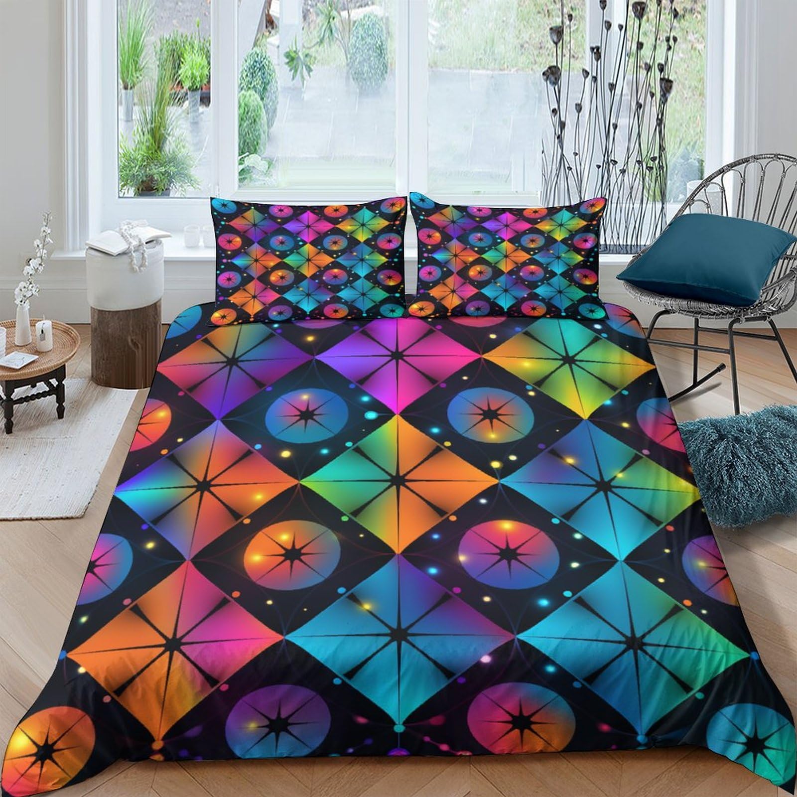 Parure de lit géométrique 3D housse de couette microfibre avec taies d'oreiller